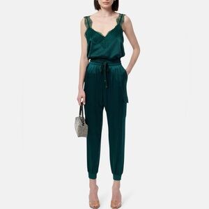 CAMI NYC Silk lace tank top joggers pants trousers pine emerald elsie set